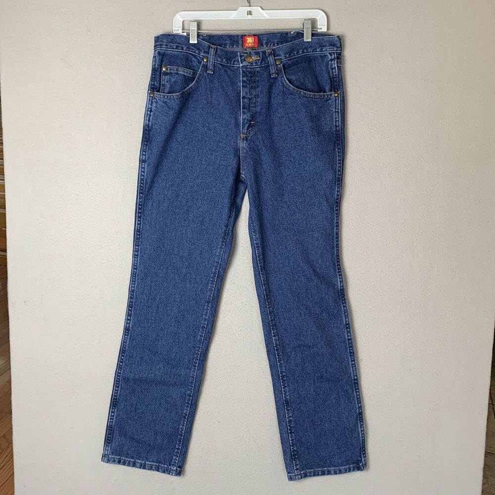Wrangler 36 MWZ Cowboy Cut Slim Fit Jeans Men 34 x 32 Blue Western Ranch Rodeo